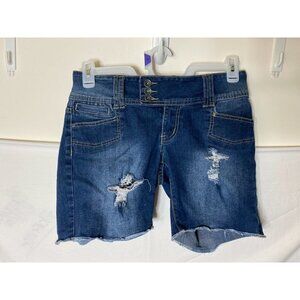 RED RIVET DENIM STRETCH JEAN SHORTS DISTRESSED WOMENS JUNIORS‎ SIZE 5
